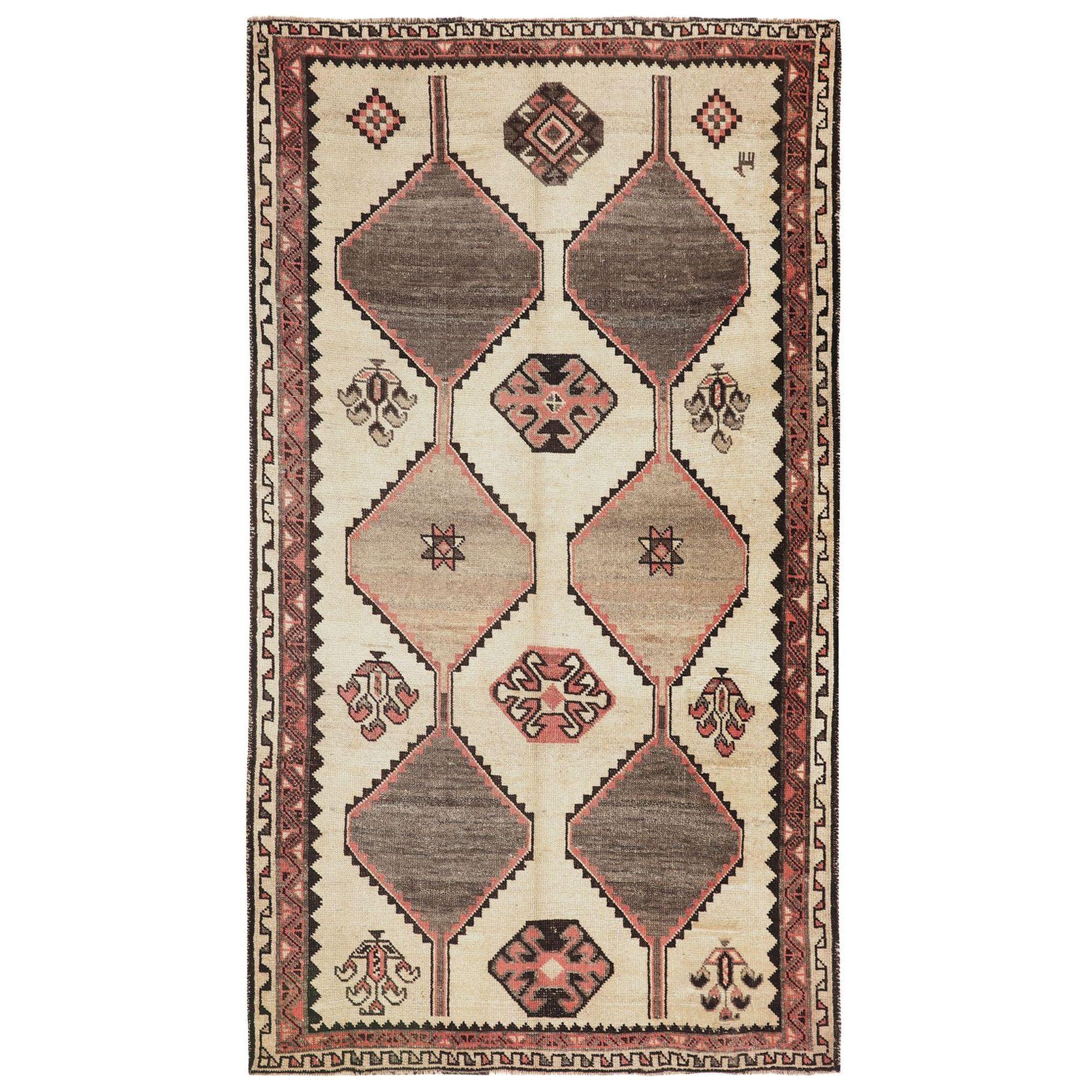 Persischer Shiraz-Teppich aus Wolle mit elfenbeinfarbenem Design - 97399