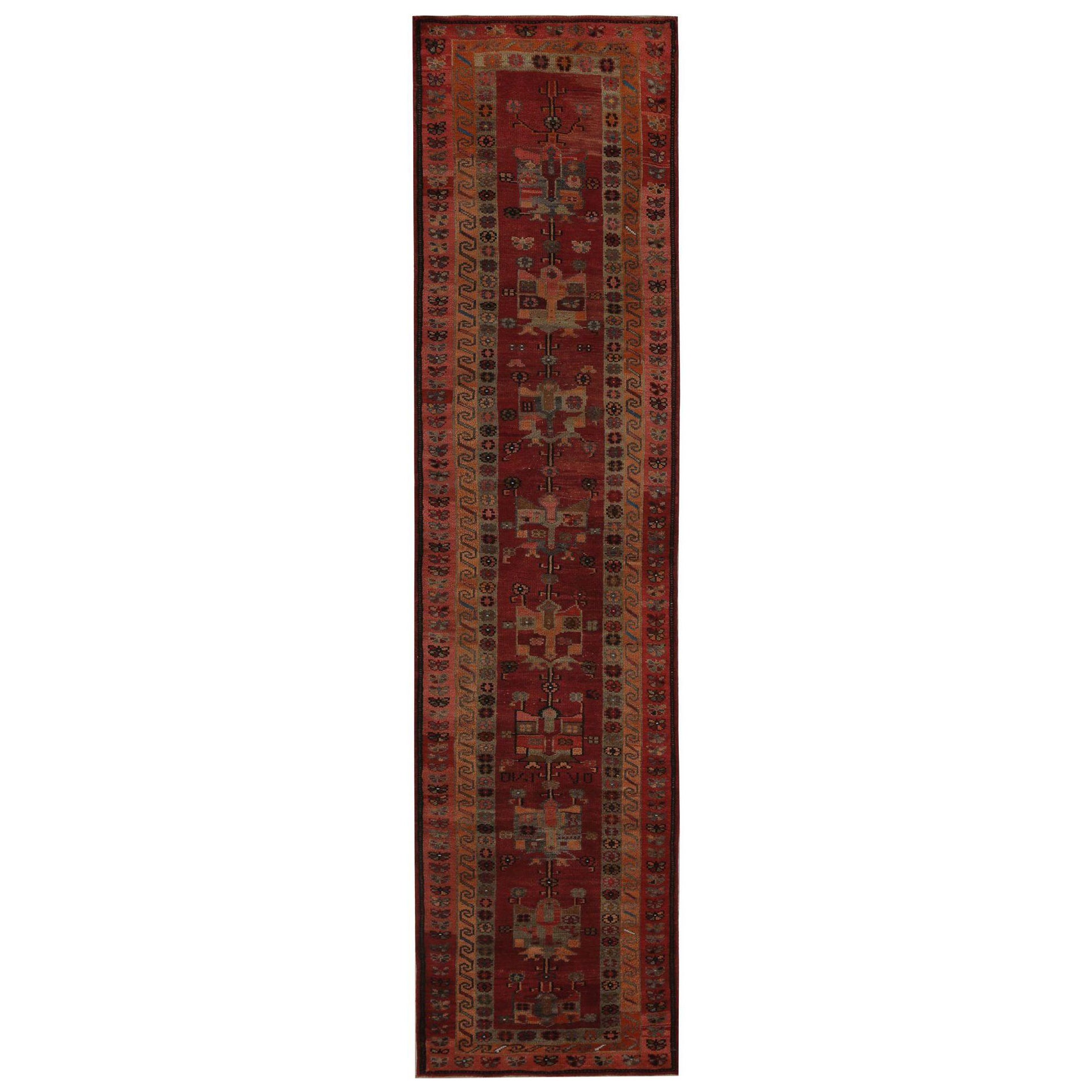 Tapis de couloir persan azerbaïdjan - motif en laine orange rose rouge - 97400