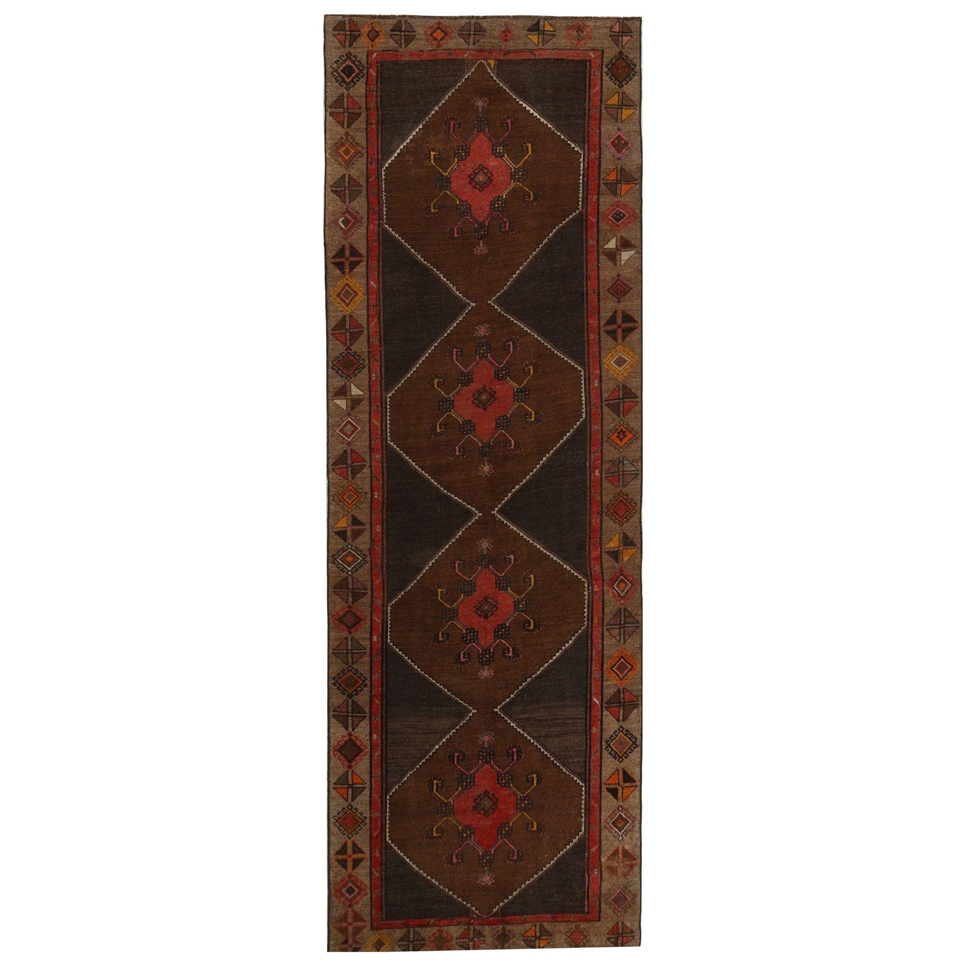 Persischer Shiraz Läufer Teppich - Wolle Braun Rot Design - 97452