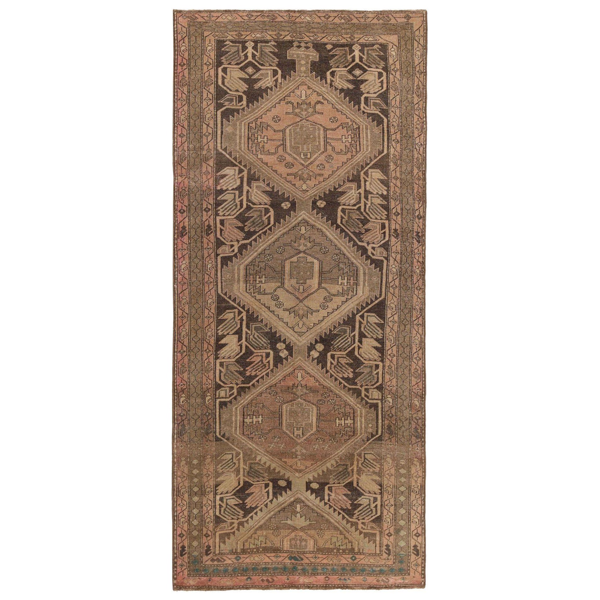 Persischer Aserbaidschan Kleiner Teppich - Wolle Braun Elfenbein Rosa Design - 97402