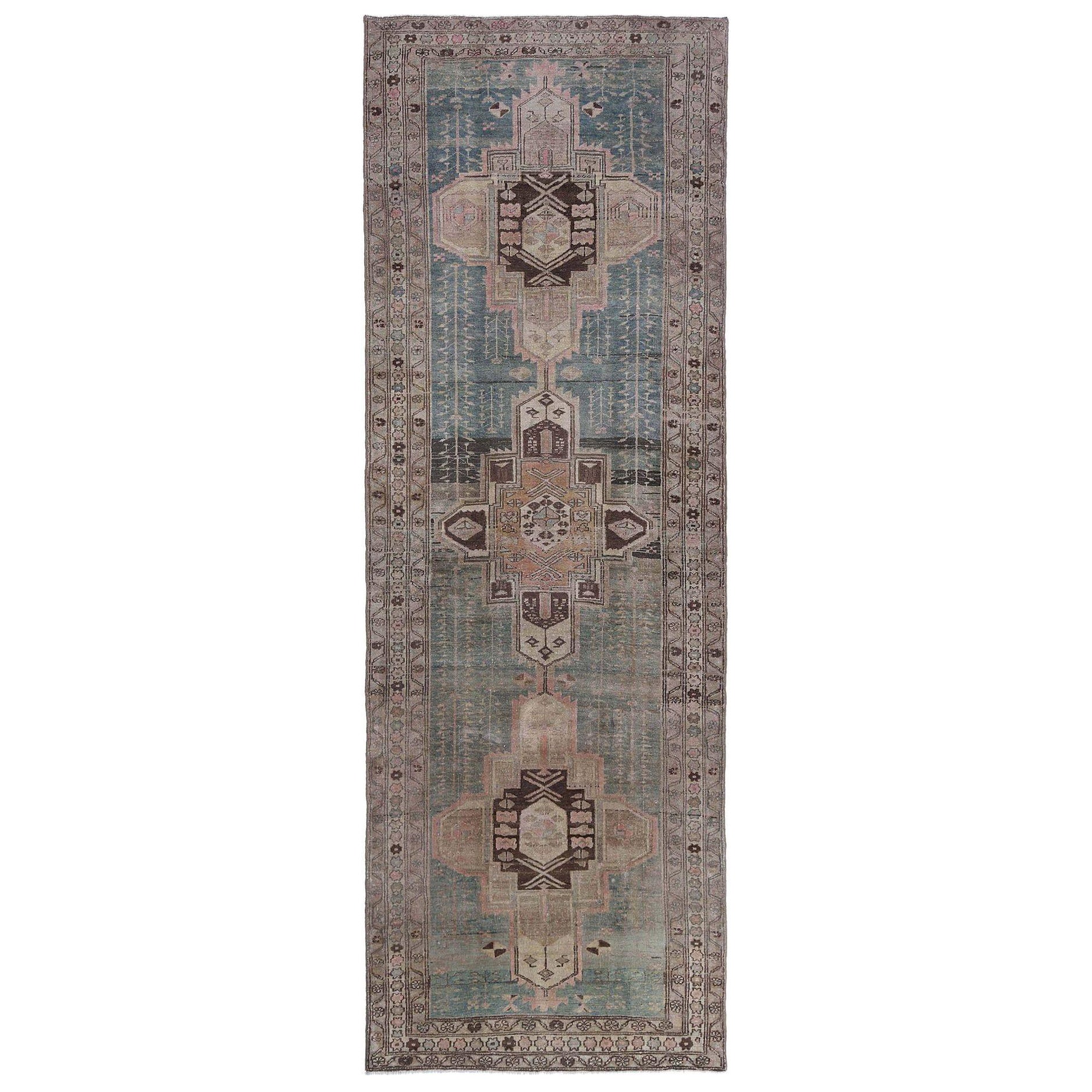 Persischer Heriz-Läufer - Wolle Blau Elfenbein Design - 97455