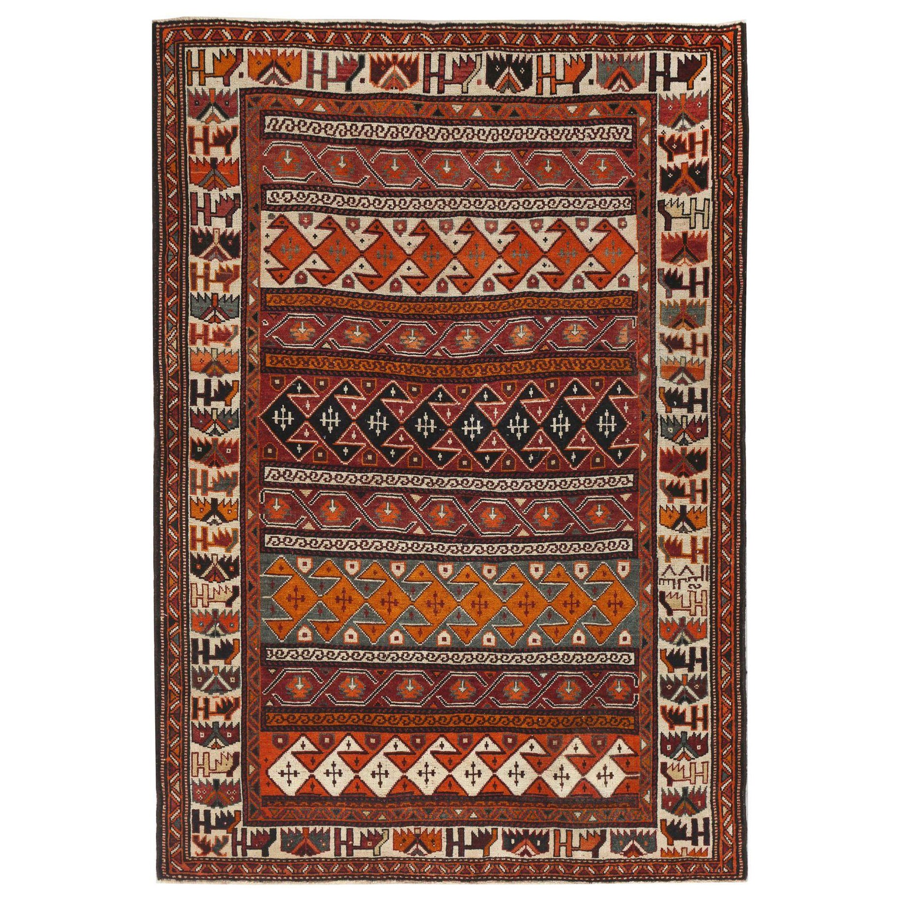 Tappeto persiano Shiraz Small - Lana Avorio Arancione Rosso Design - 97405