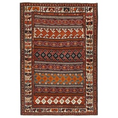 Petit tapis persan Shiraz - Laine ivoire orange rouge motif - 97405