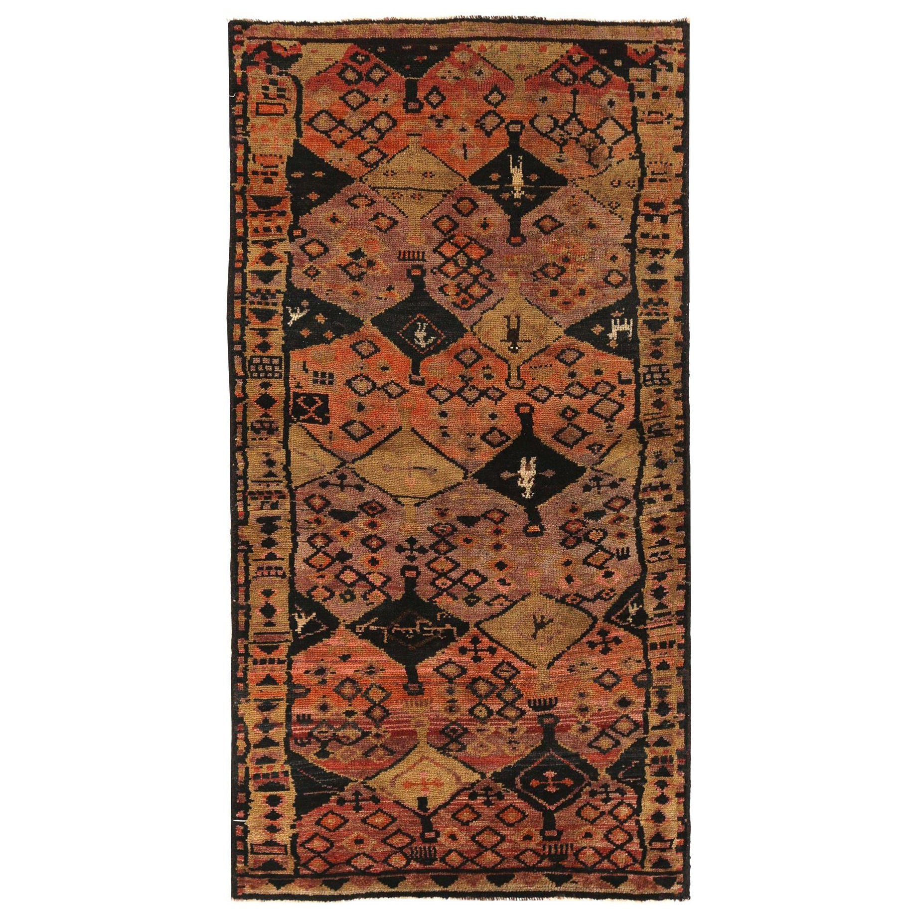 Persian Shiraz Small Rug - Wool Black Orange Purpel Yellow - 97418