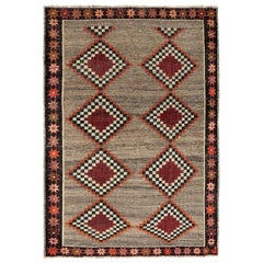 Petit tapis persan Shiraz - Design en laine ivoire orange taupe - 97477
