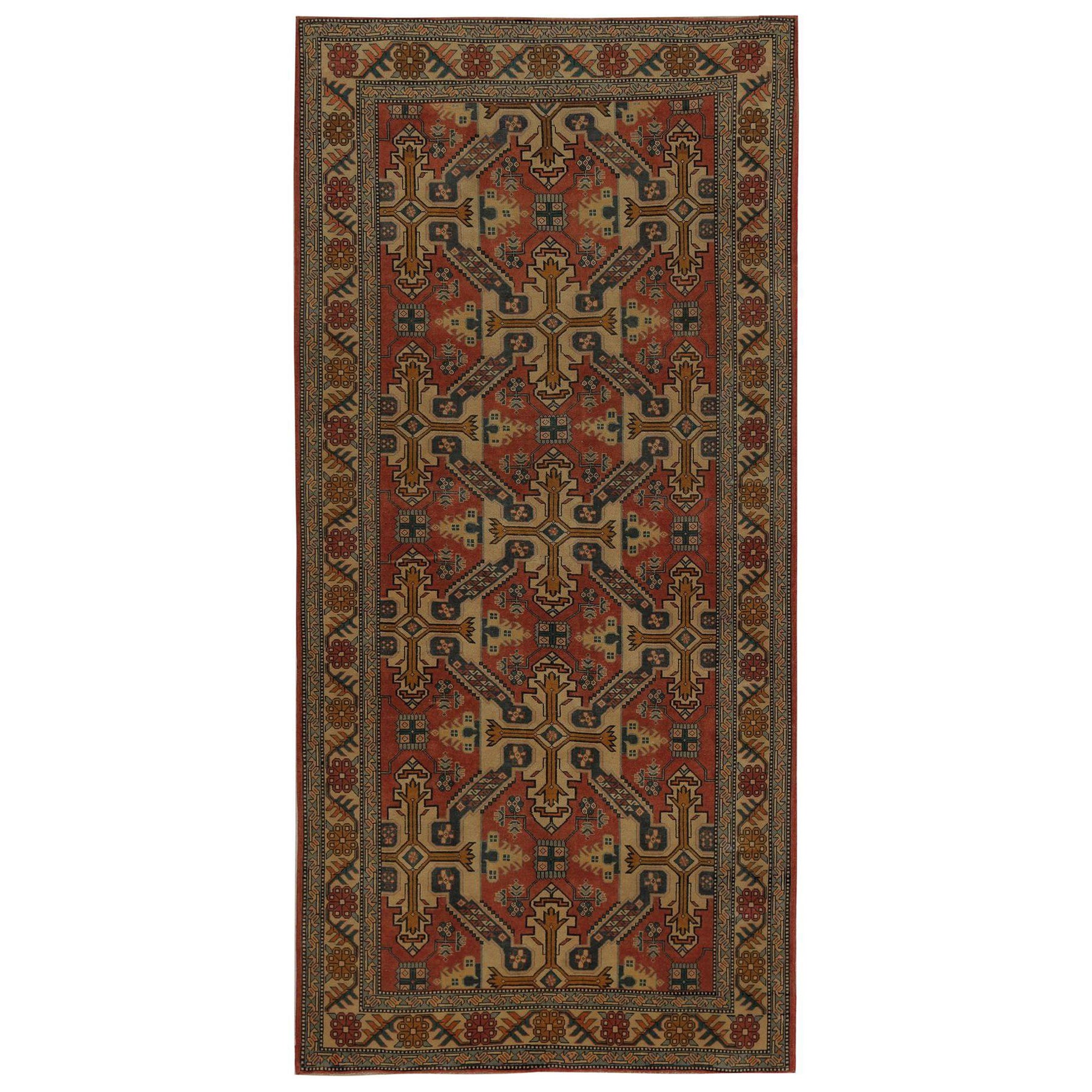 Petit tapis persan d'Azerbaïdjan - Design en laine ivoire rouge - 97424