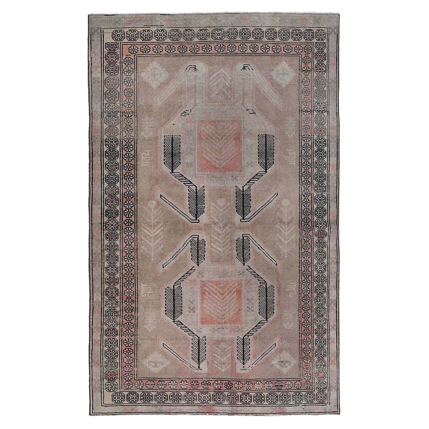 Persian Azerbaijan Small Rug - Wool Taupe Design - 97425