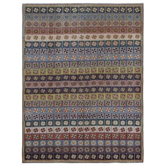 Tapis persans Mahal - Laine ivoire bleu marine bleu à revers rouge - 97427