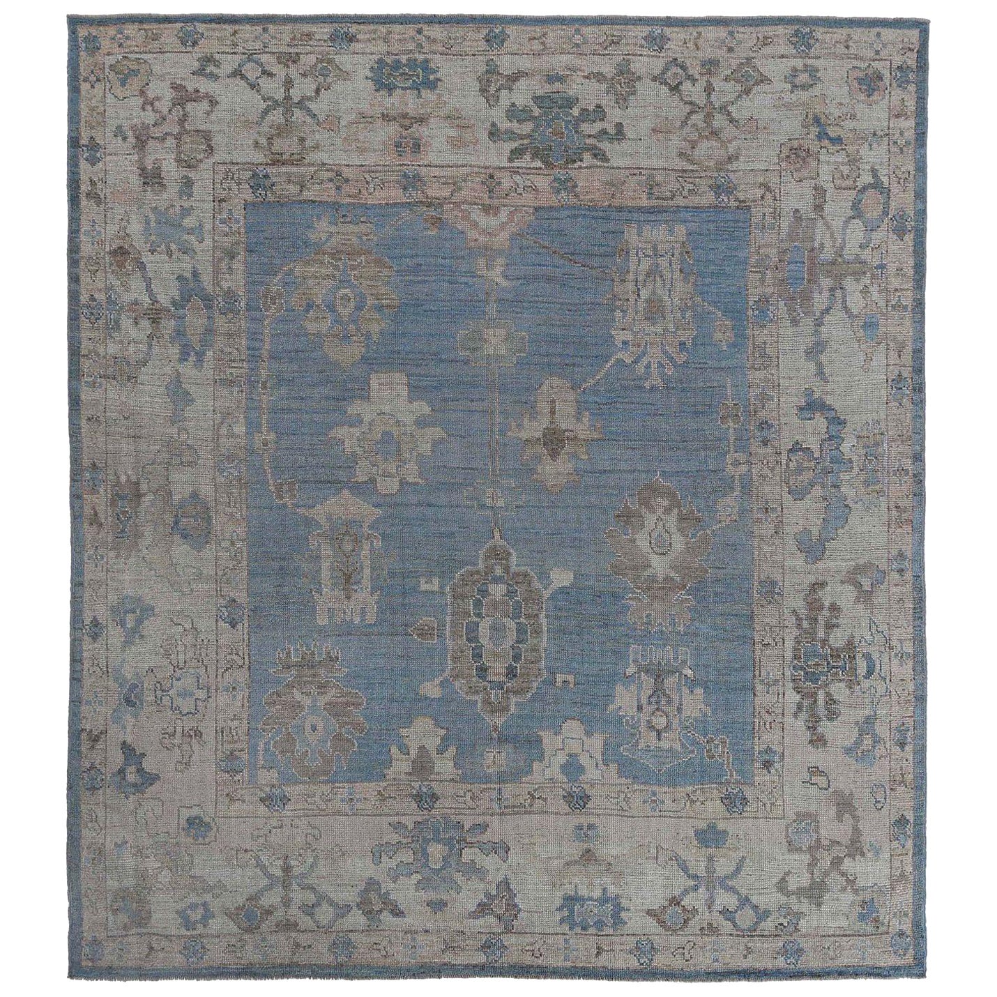 Oushak Quadratische Afghanistan-Teppiche - Wolle Blau Elfenbein Design - 97494