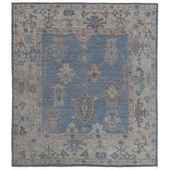 Oushak Quadratische Afghanistan-Teppiche - Wolle Blau Elfenbein Design - 97494