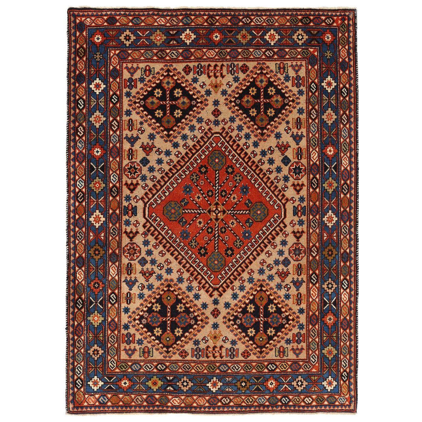 Tappeto persiano Shiraz Small - Lana Avorio Rosso Design - 97439