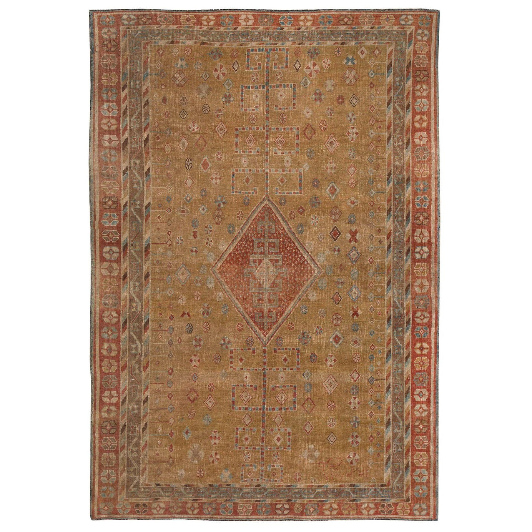 Petit tapis persan Shiraz - Design en laine rouge jaune - 97445