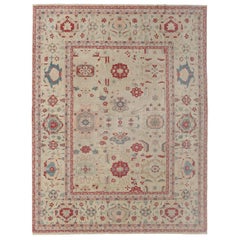 Tapis d'Afghanistan Sultanabad - Design en laine ivoire rouge - 97502