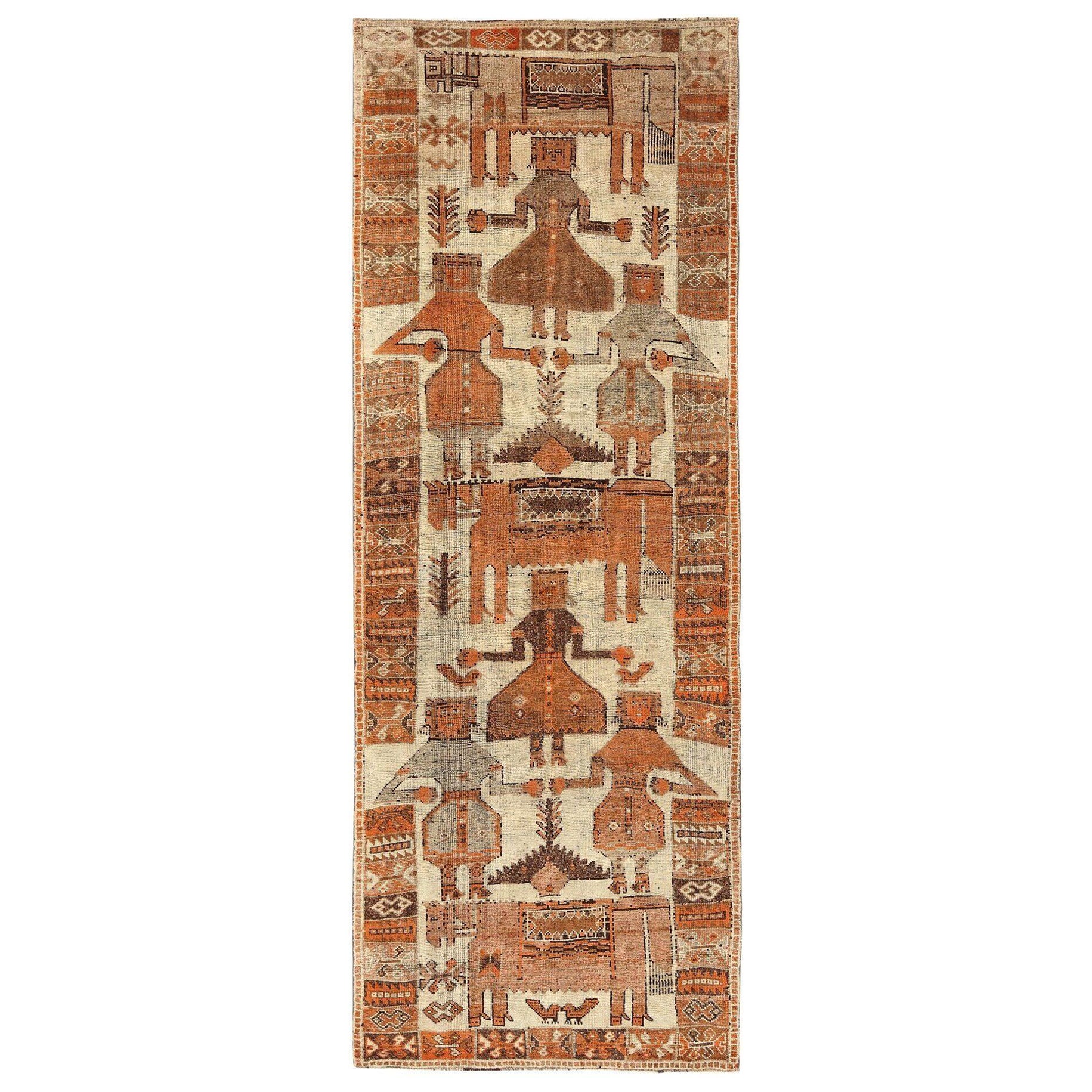 Persischer Shiraz-Läufer aus Wolle - Elfenbein-orange-Design - 97460