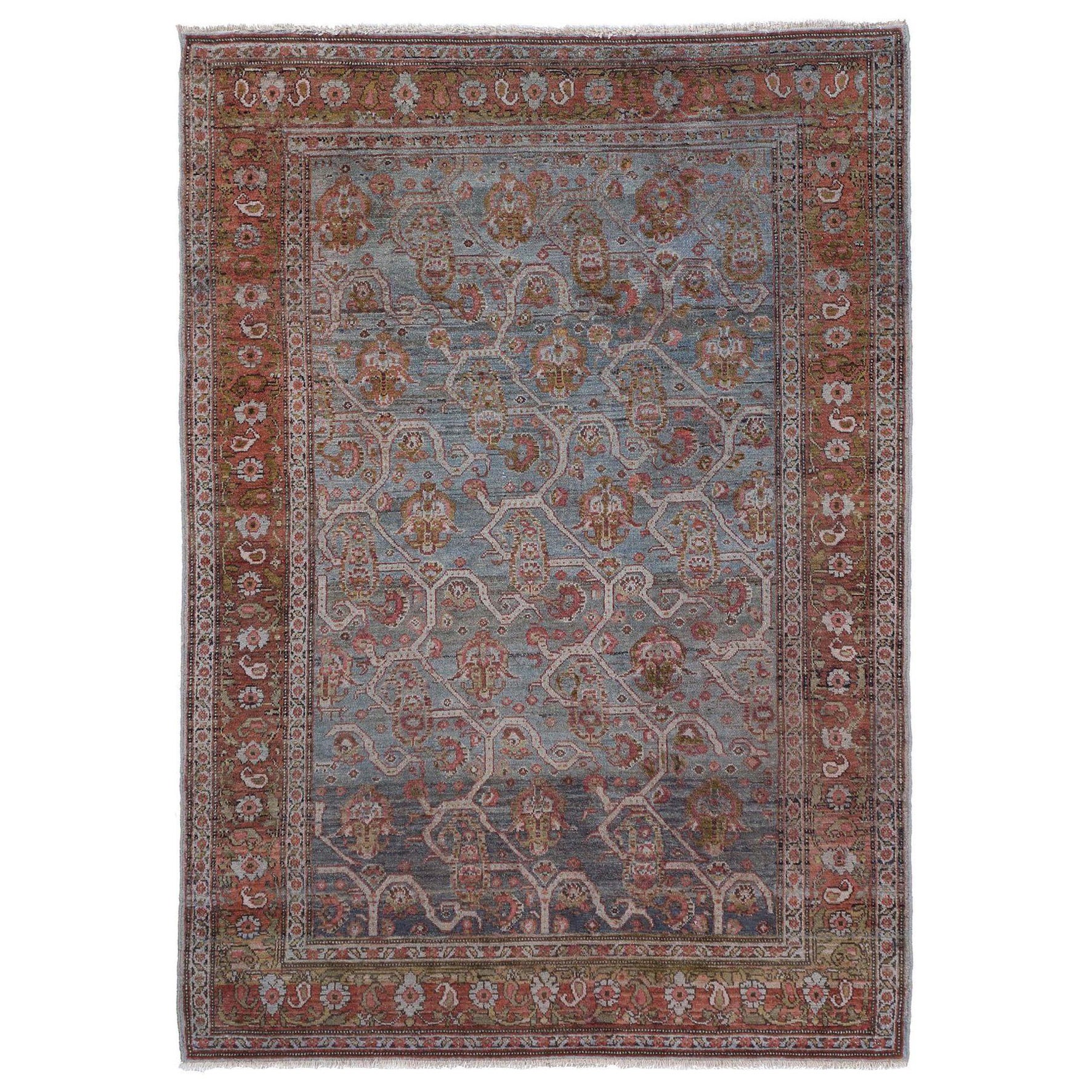 Persischer Seneh Kleiner Teppich - Wolle Blau Rot Design - 97537