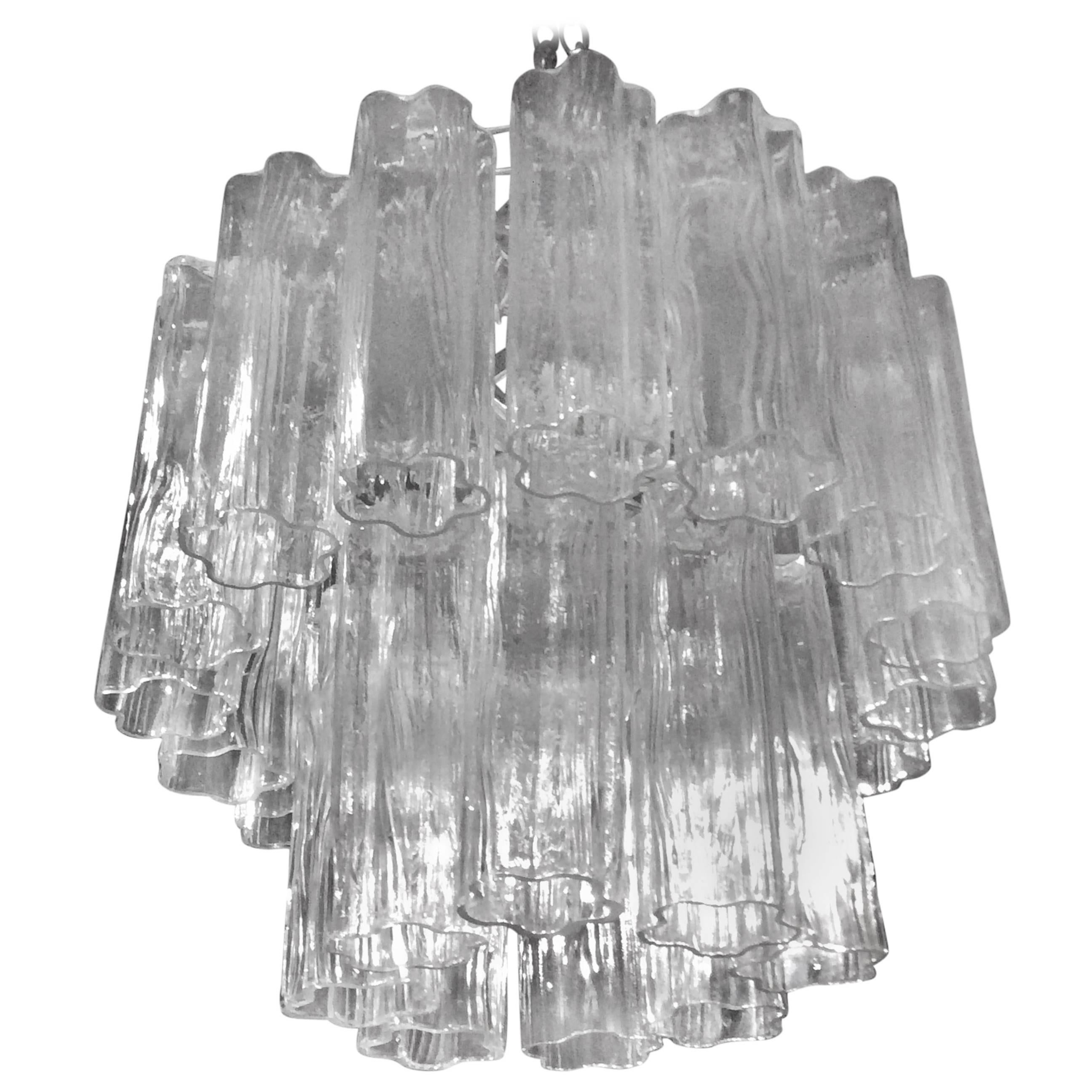 Murano Two-Tier Tronchi Glass Vintage Chandelier, Italy, Hollywood Regency