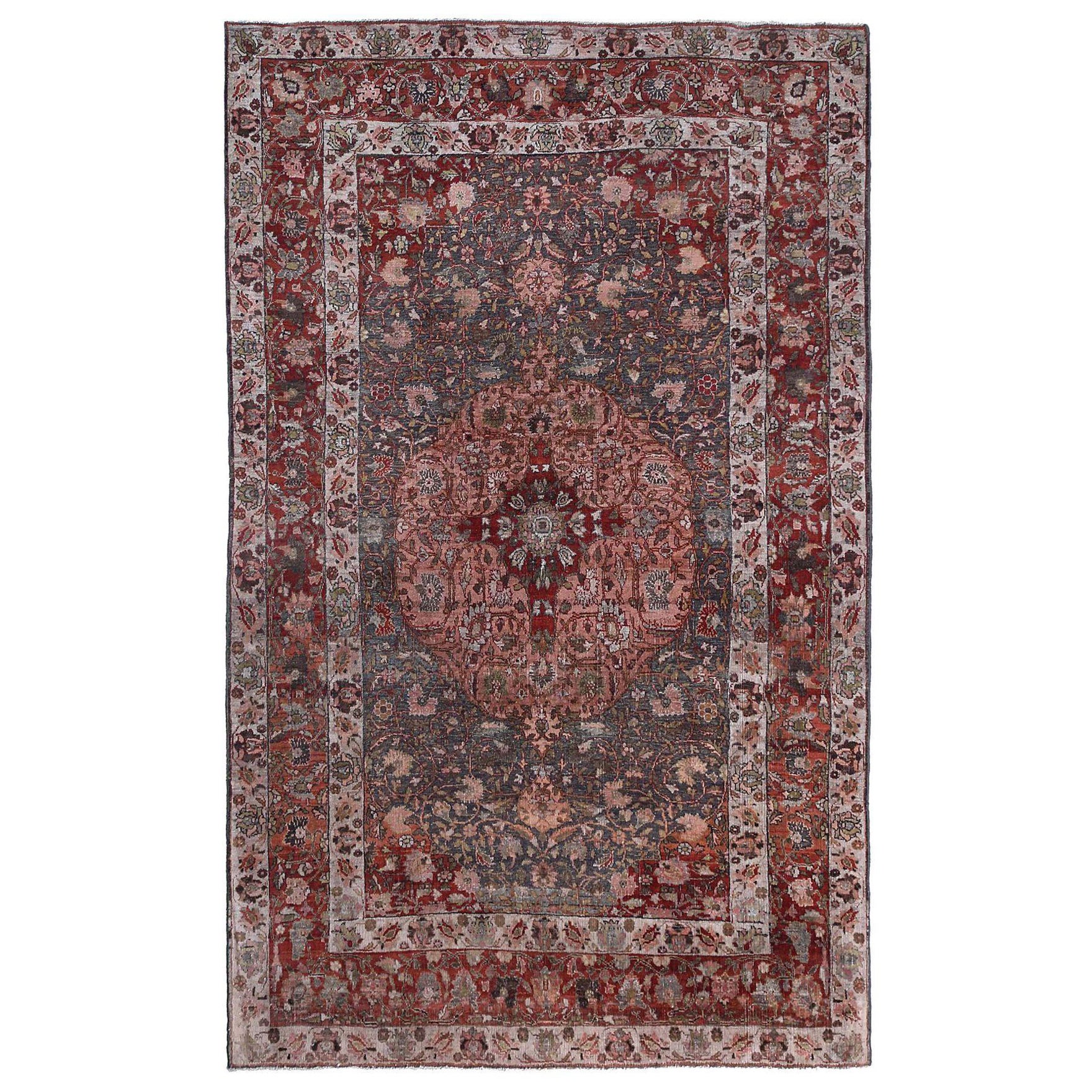 Persischer Bijar Kleiner Teppich - Wolle Blau Rosa Rot Design - 97465