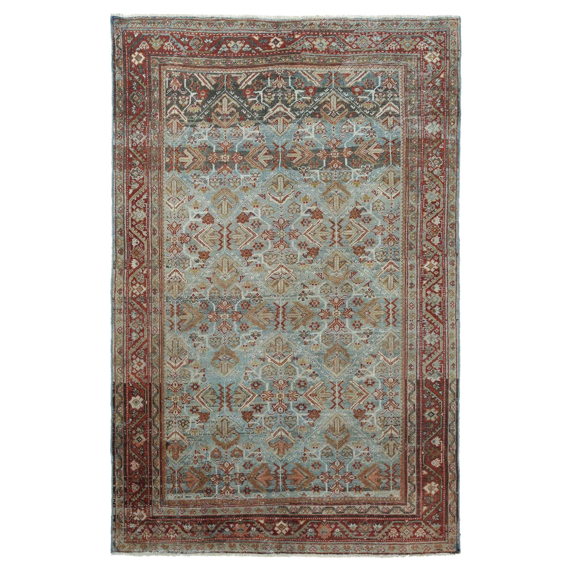 Persischer Mahal Kleiner Teppich - Wolle Blau Rot Design - 97541