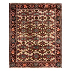 Persian Semnan Small Rug - Wool Ivory Design - 97468