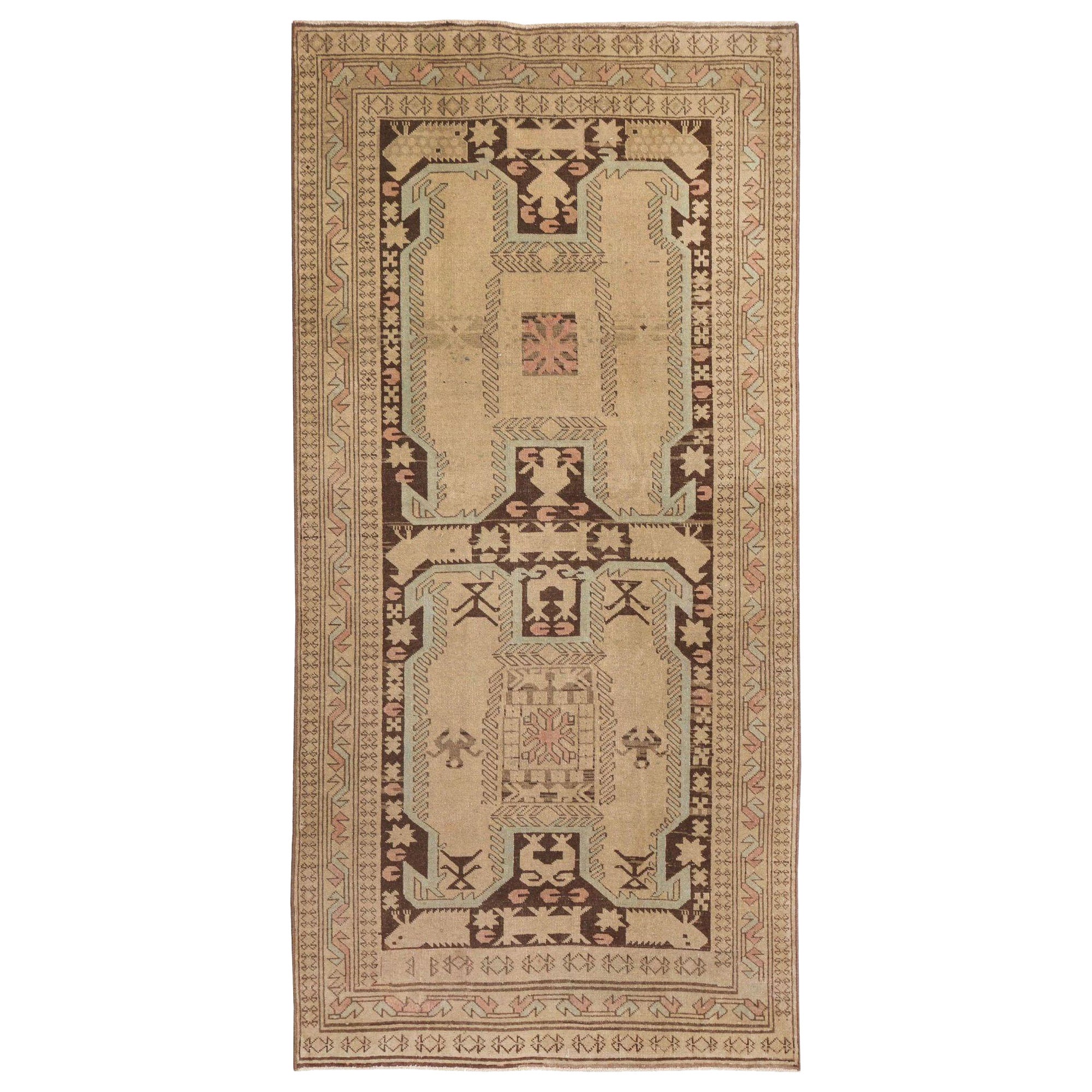 Persischer Aserbaidschan Small Teppich - Wolle Brown Elfenbein Design - 97469