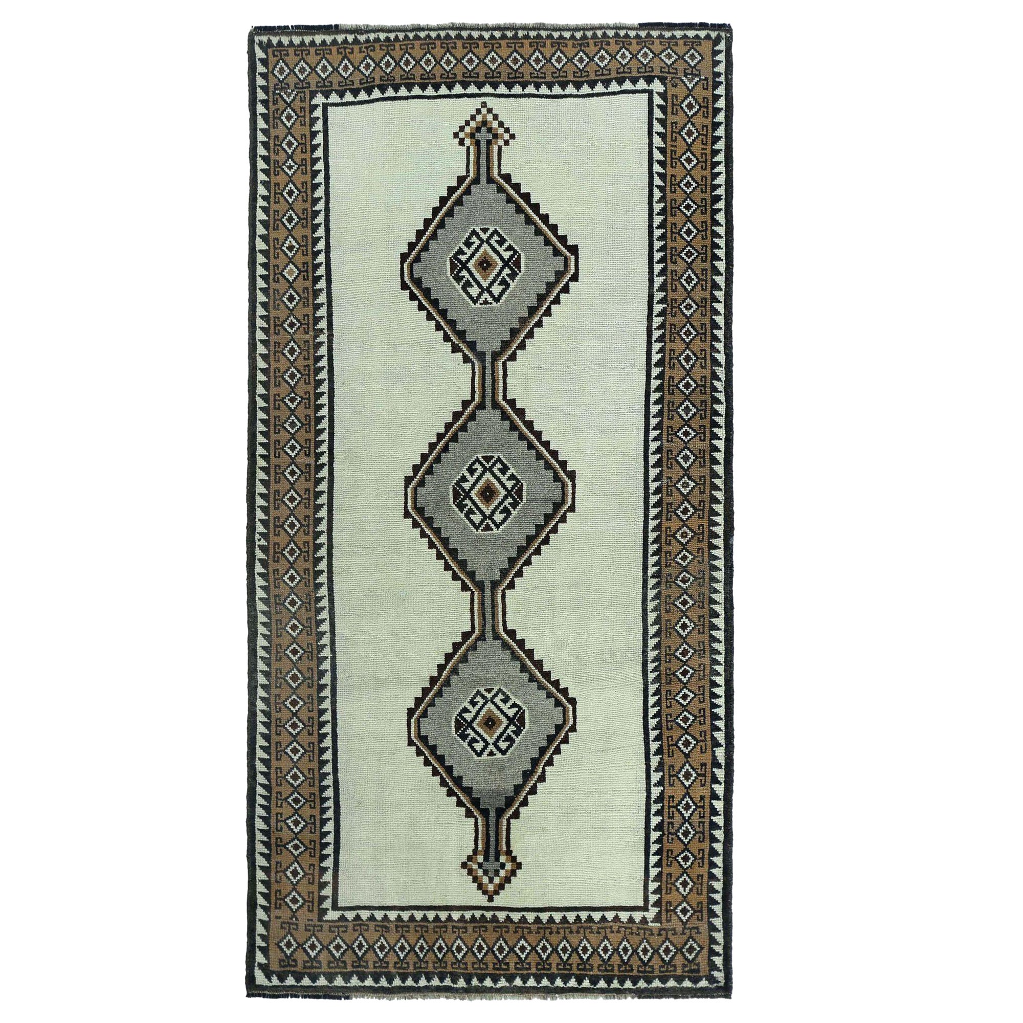 Persian Gabbeh Small Rug - Wool Gray Ivory Yellow Design - 97555