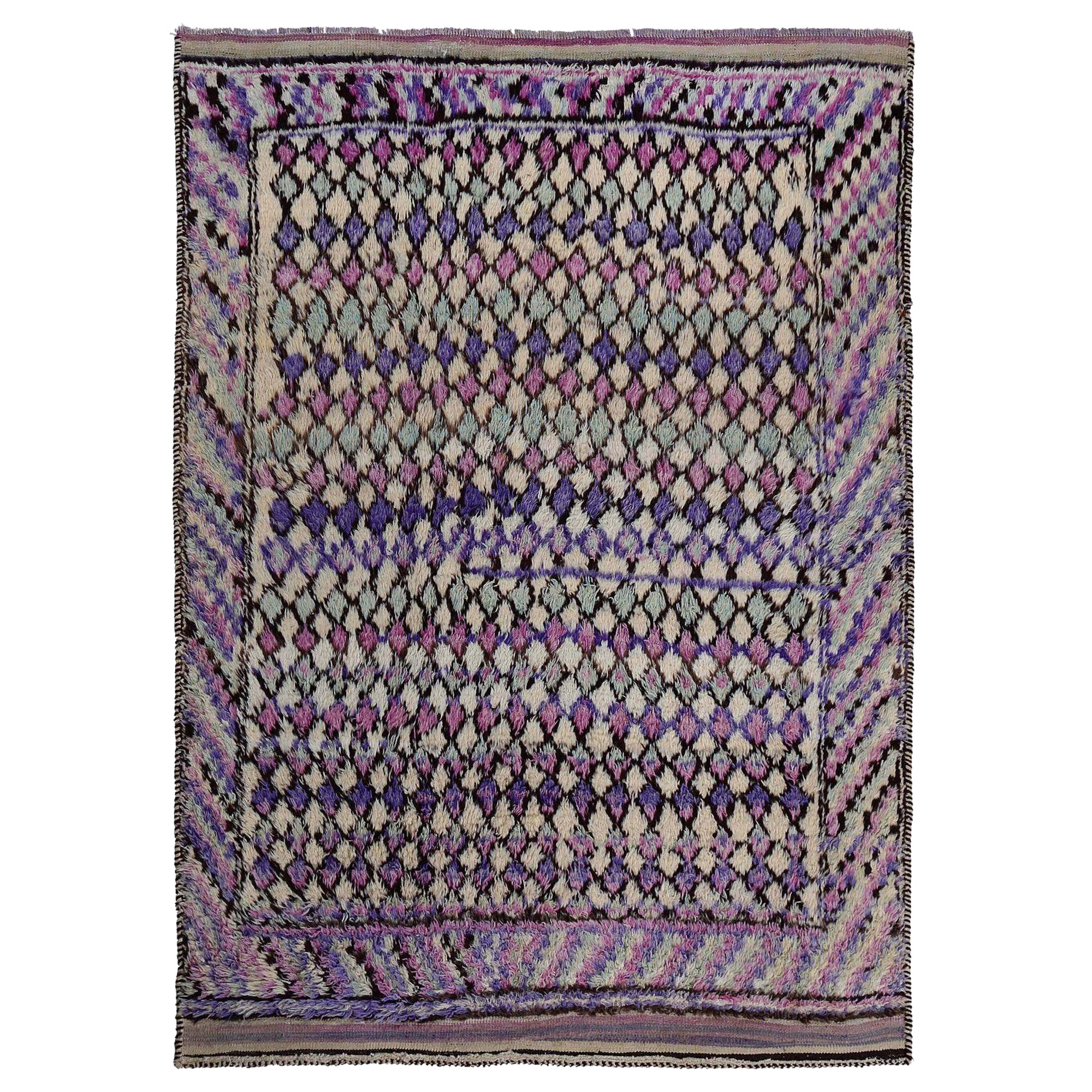 Persischer Gabbeh Kleiner Teppich - Wolle Elfenbein Rosa Purpel Design - 97575