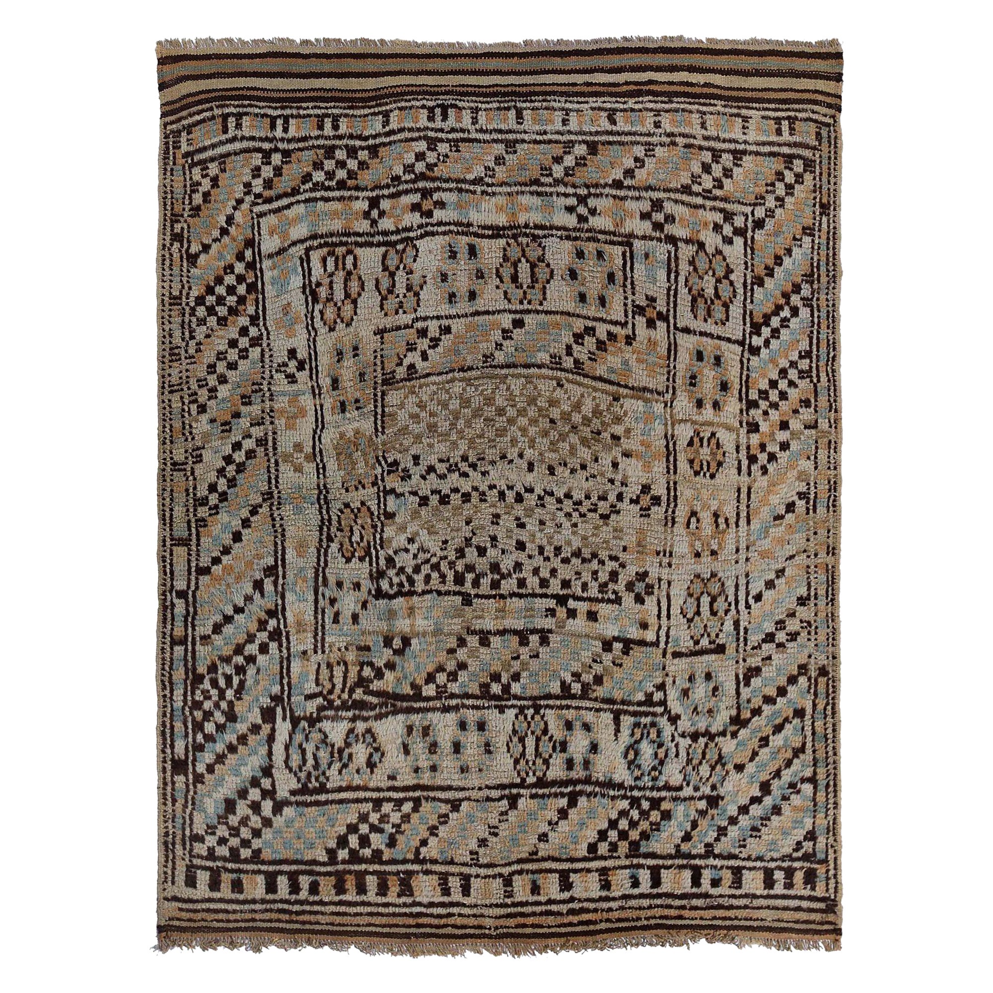 Persischer Gabbeh Kleiner Teppich - Wolle Elfenbein Hellblau Gelb - 97580 im Angebot