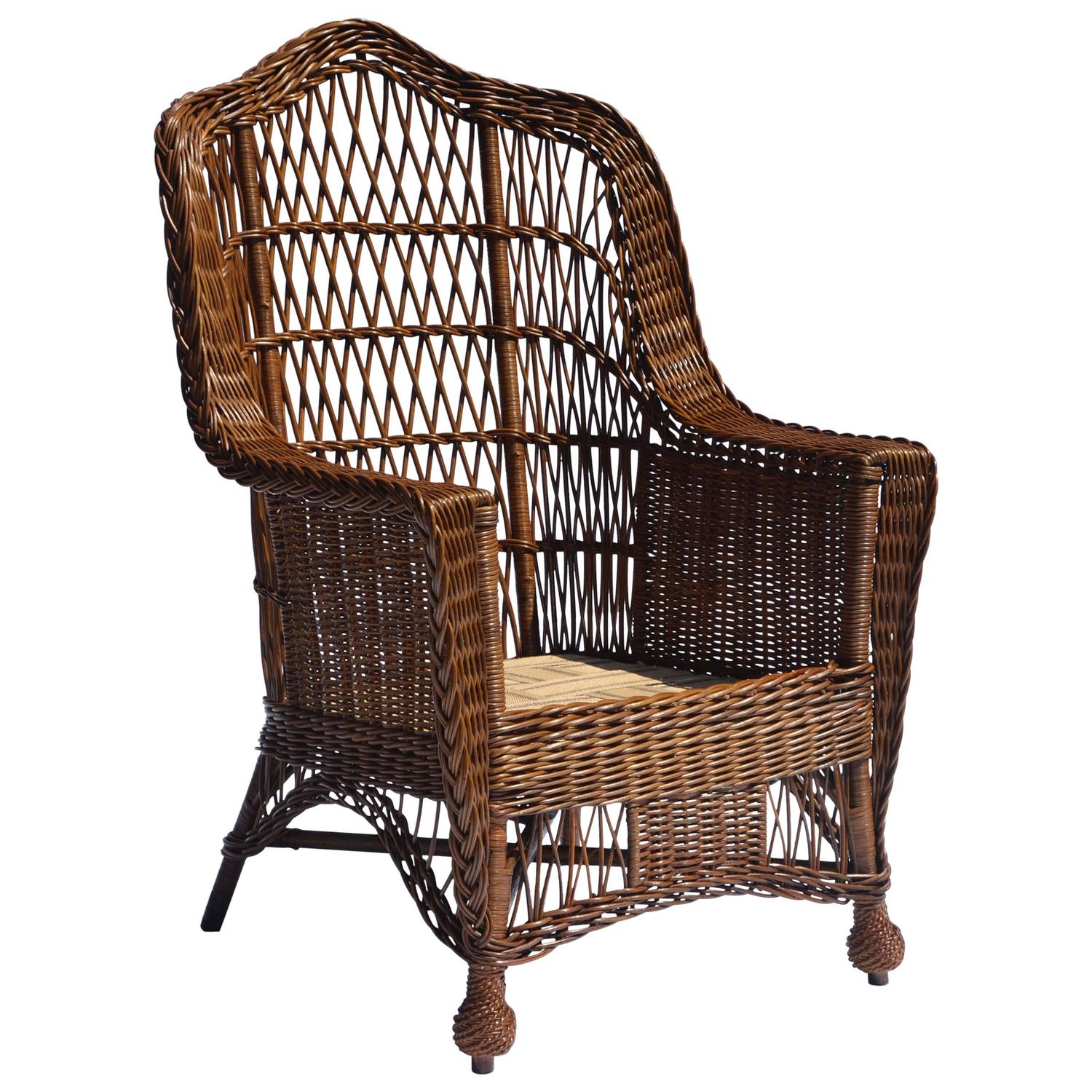 Antique HeywoodWakefield Wicker Armchair For Sale at 1stdibs
