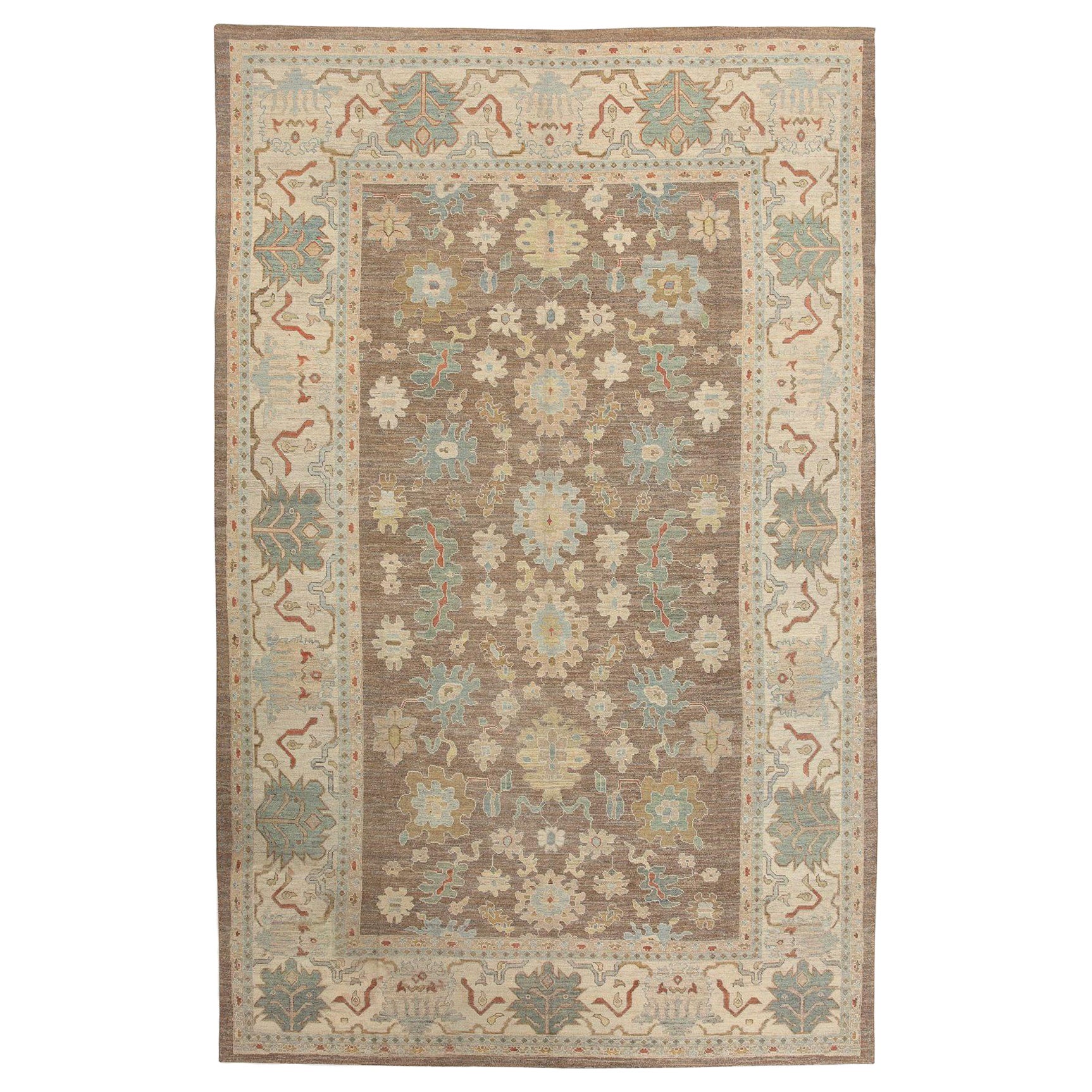 Afghanistan Oushak Over Size Teppich - Wolle Braun Elfenbein Design - 97513