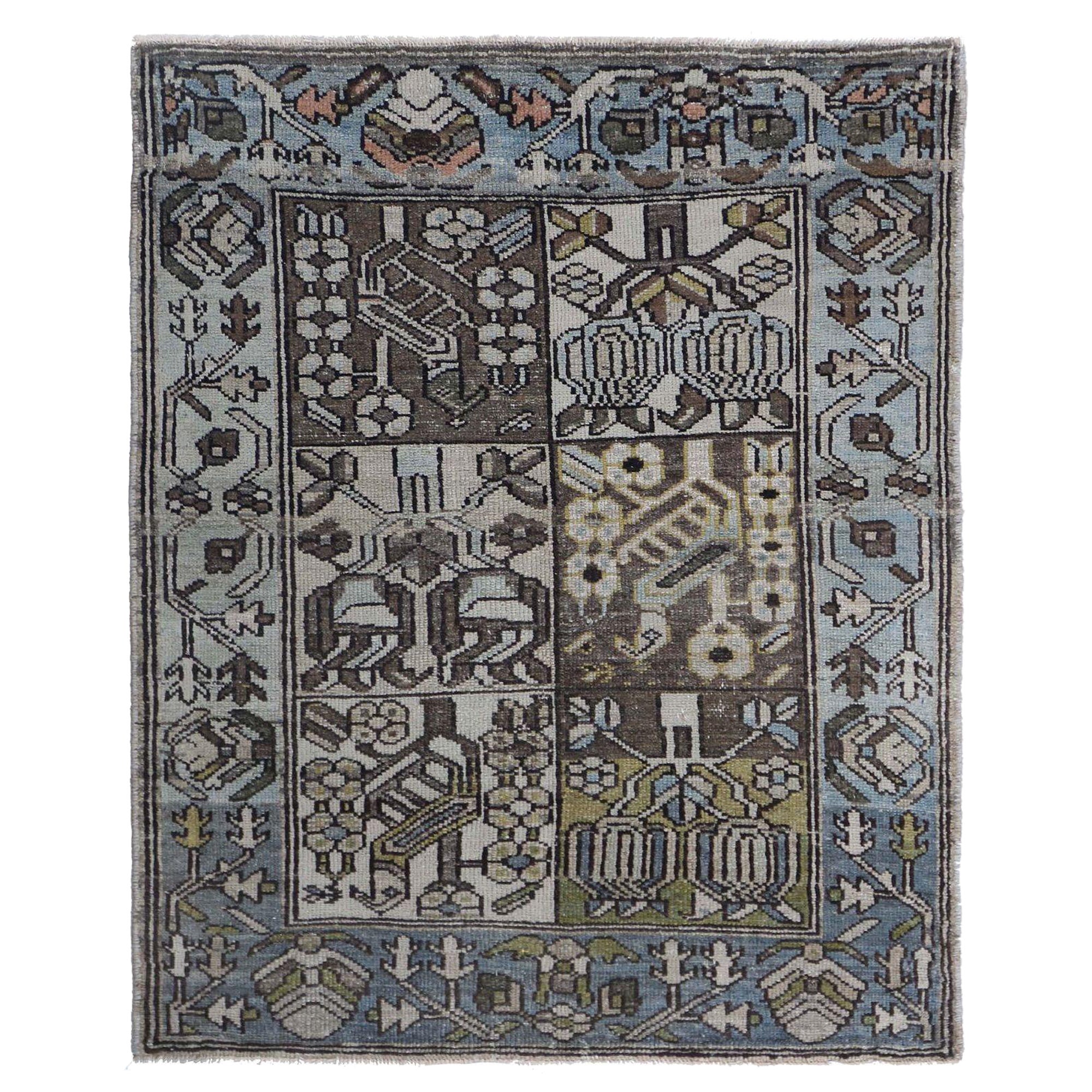 Tappeto persiano Bakhtiari piccolo - Lana Blu Marrone Verde Avorio - 97545 in vendita