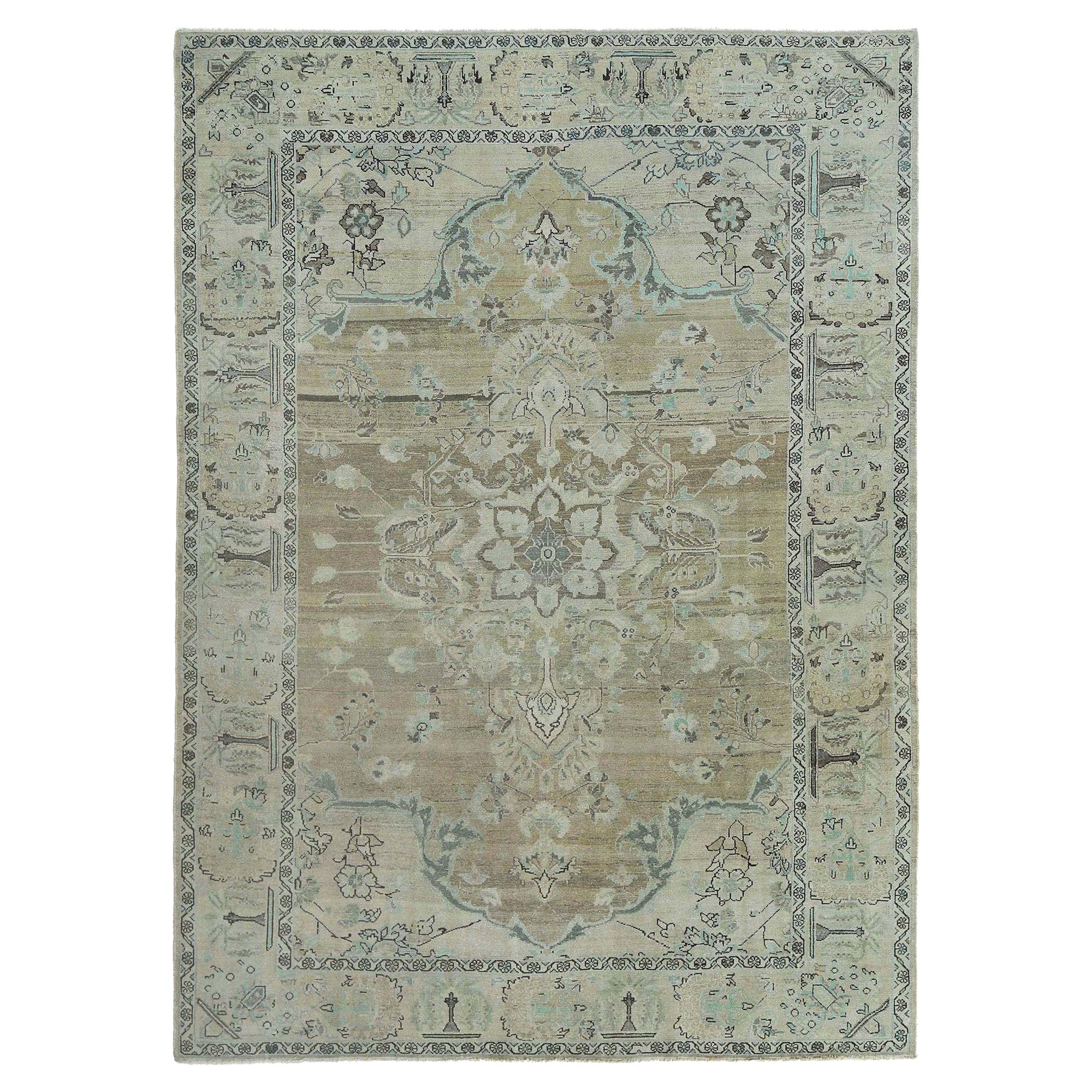 Tapis persans Malayer - motif en laine ivoire taupe - 97551