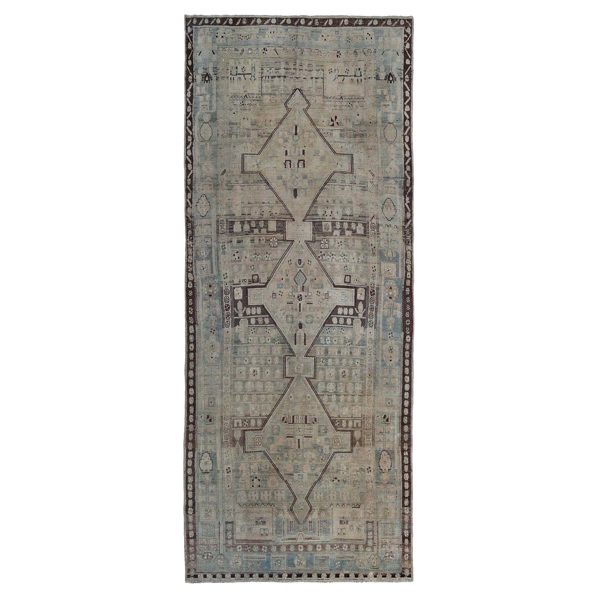 Persische Malayer-Teppiche - Wolle Elfenbein Hellblau Design - 97603 im Angebot
