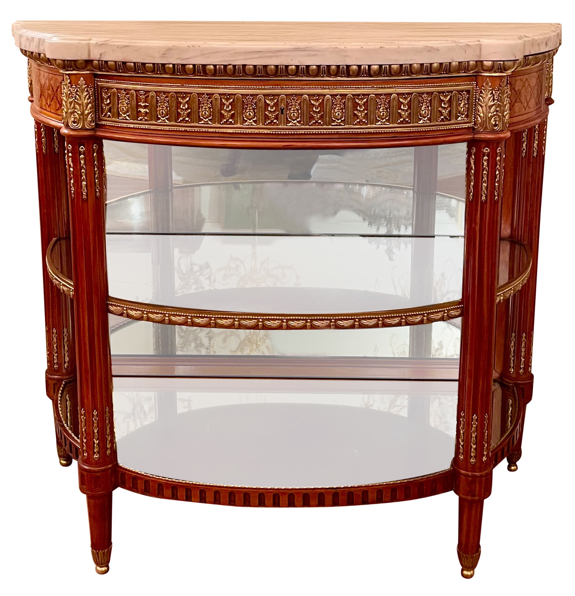 Antique French Louis XVI Ormolu & Satinwood Marble Top Console Table, Circa 1880