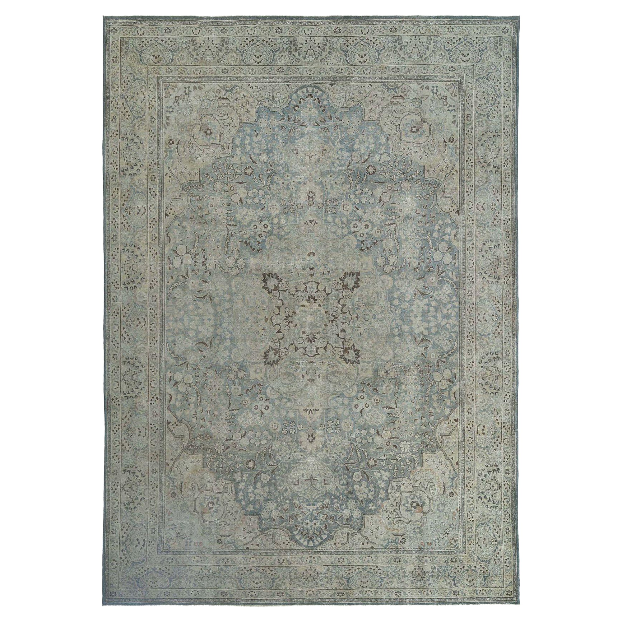 Persische Täbris-Teppiche - Wolle Elfenbein Hellblau Design - 97553