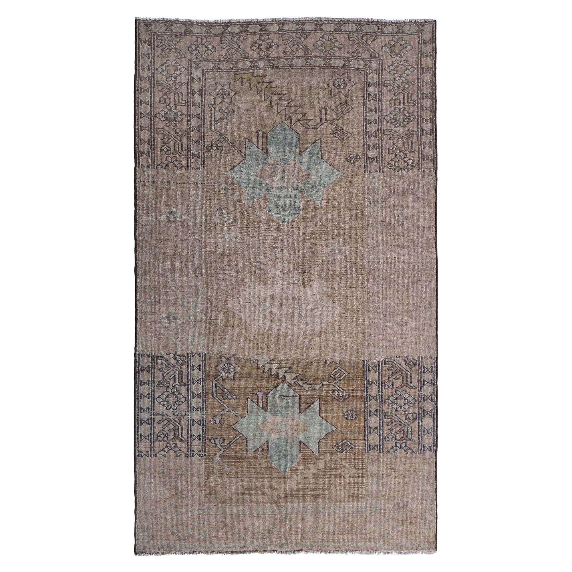 Persischer Aserbaidschanischer kleiner Teppich - Wolle Hellblau Rosa Taupe - 97605