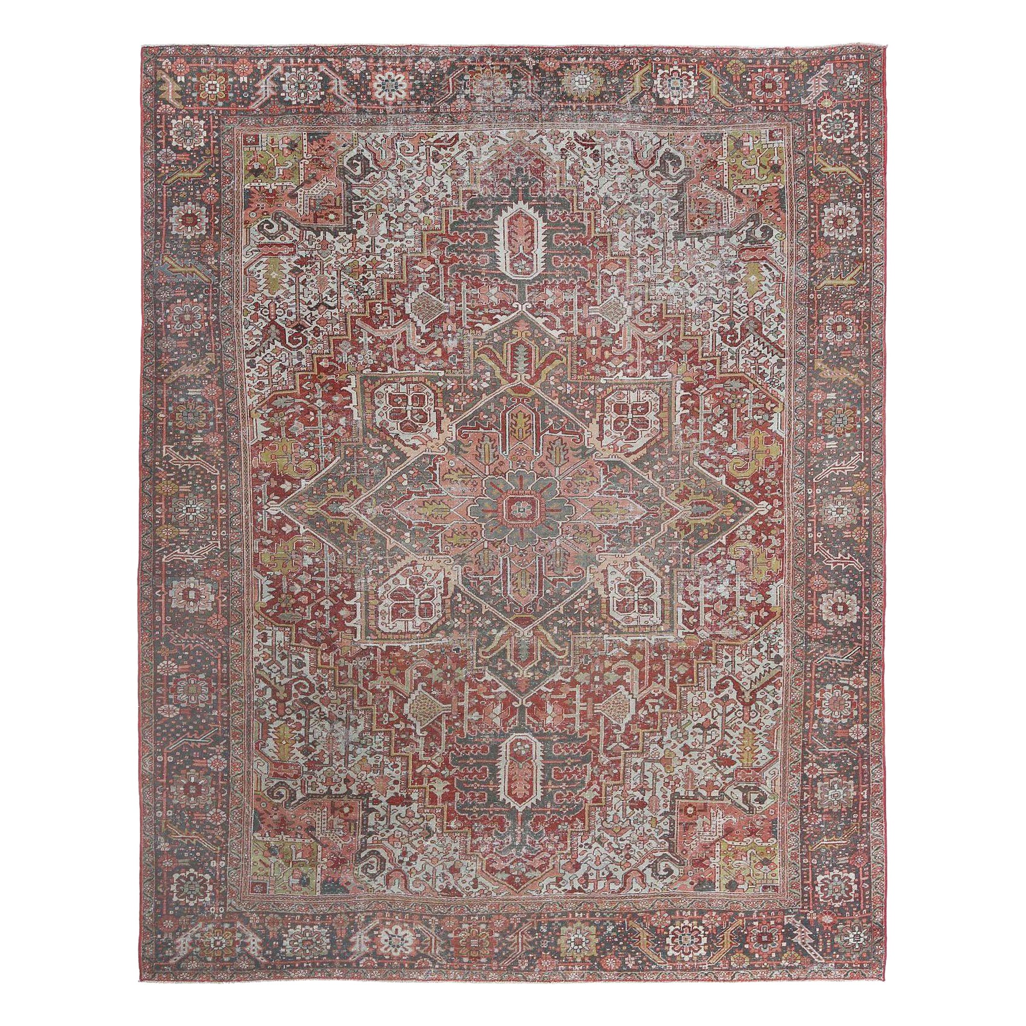 Persian Heriz Area Rugs - Wool Blue Green Ivory Red Yellow - 97554