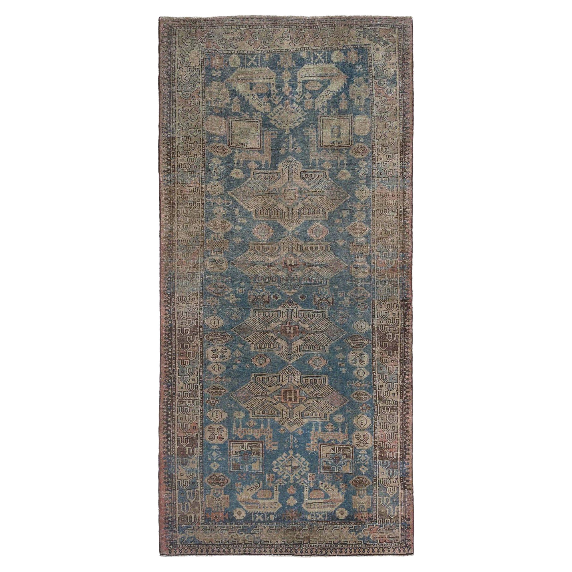 Persischer Aserbaidschanischer kleiner Teppich - Wollblaues Design - 97618