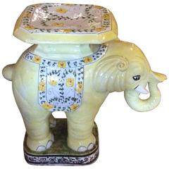 Elephant Vintage Terra Cotta Yellow Floral Garden Stand Stool Bench Side Table 8