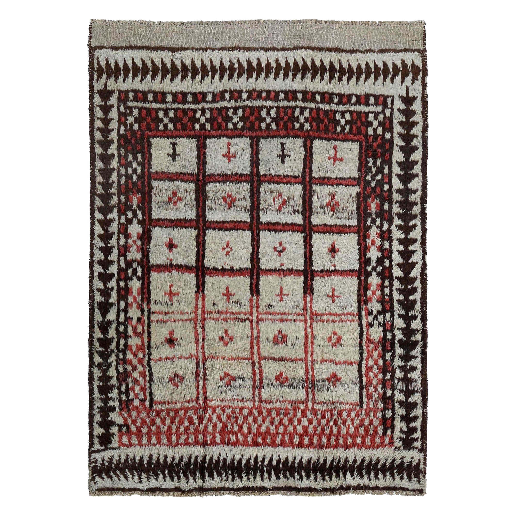 Persian Gabbeh Small Rug - Wool Ivory Red Design - 97567