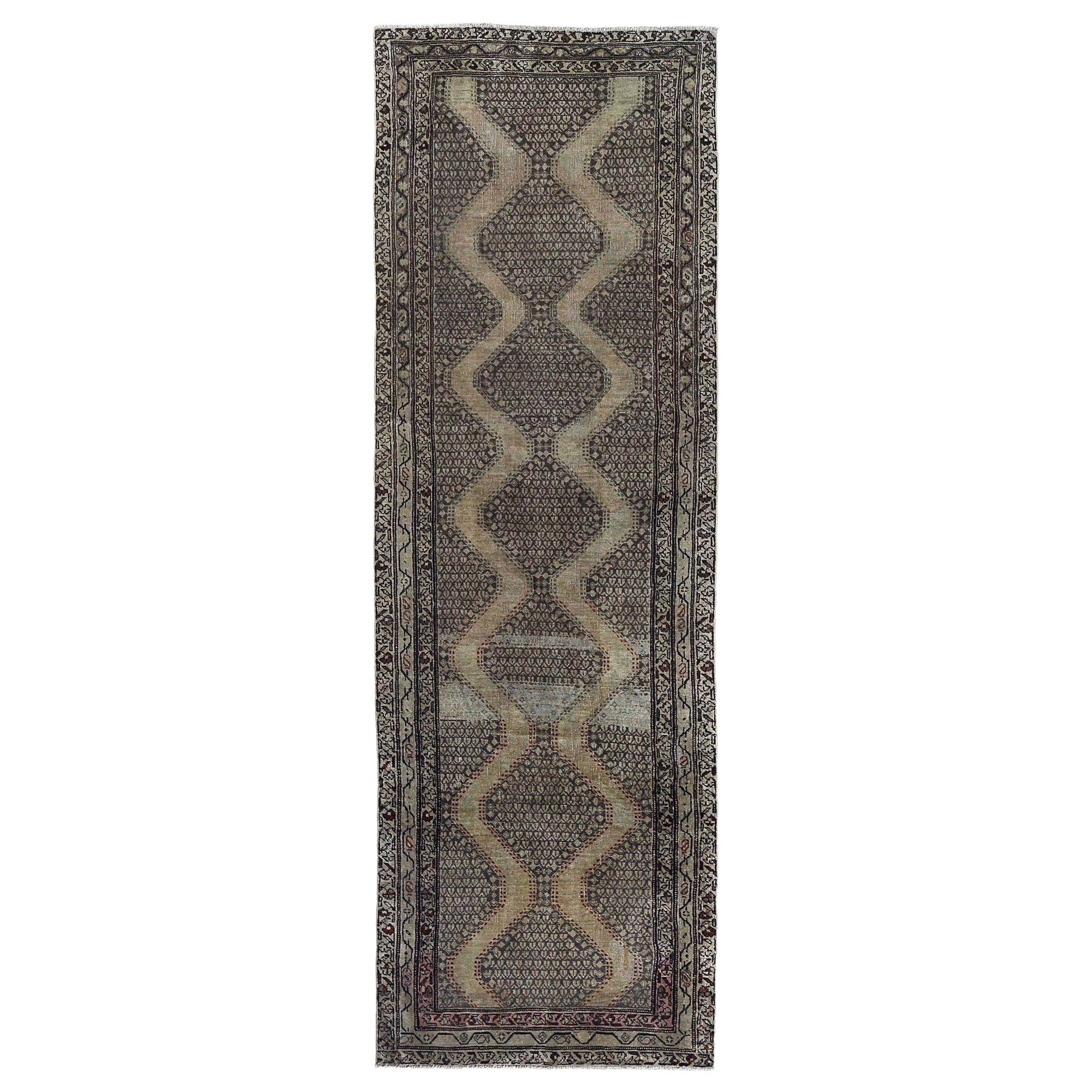 Persian Azerbaijan Runner Rug - Wool Brown Taupe Design - 97621