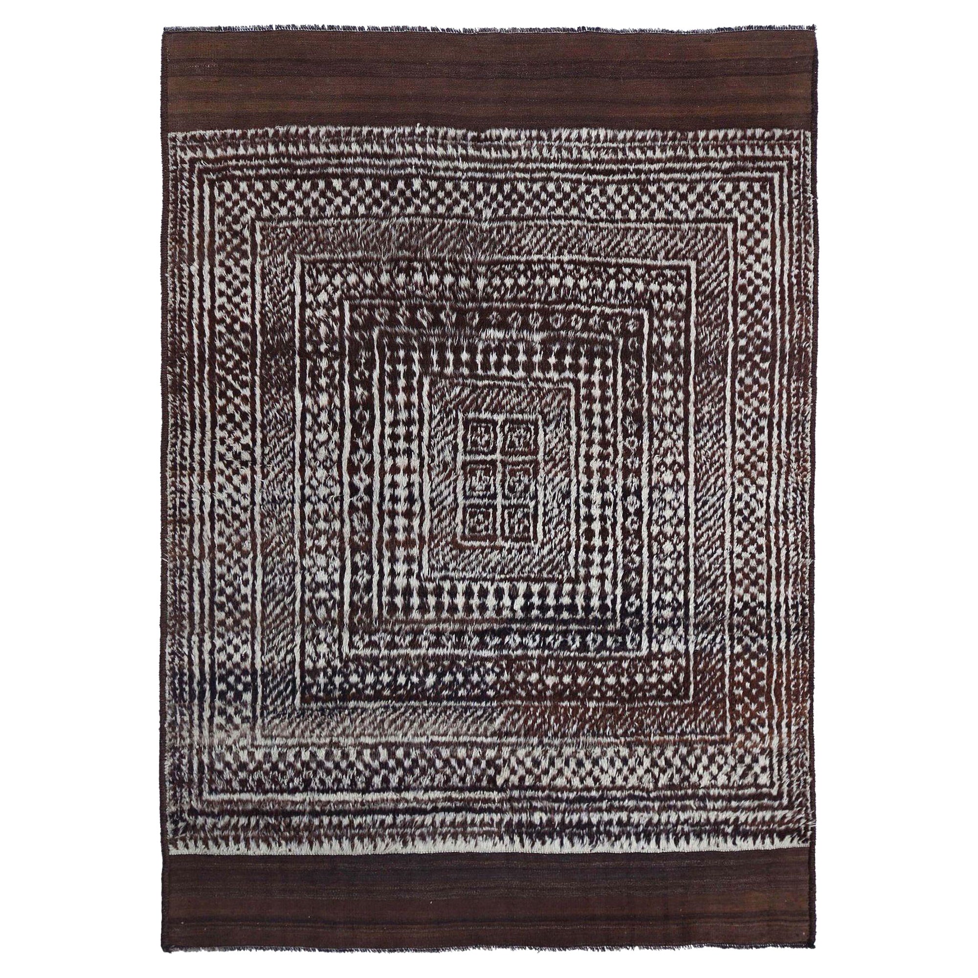 Persian Gabbeh Small Rug - Wool Brown Design - 97573