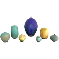Collection of Seven "Feelie" Studio Ceramic Glazed Vases by Rose Cabat