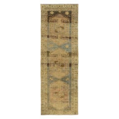 Tapis de couloir persan azerbaïdjan en laine bleu clair et taupe - 97639