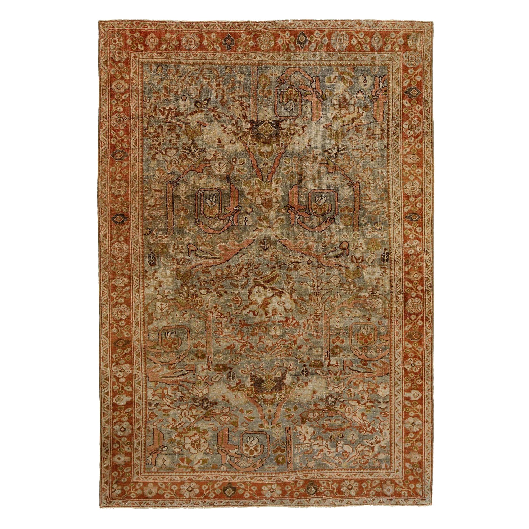 Persischer Mahal Kleiner Teppich - Wolle Blau Rot Design - 97640