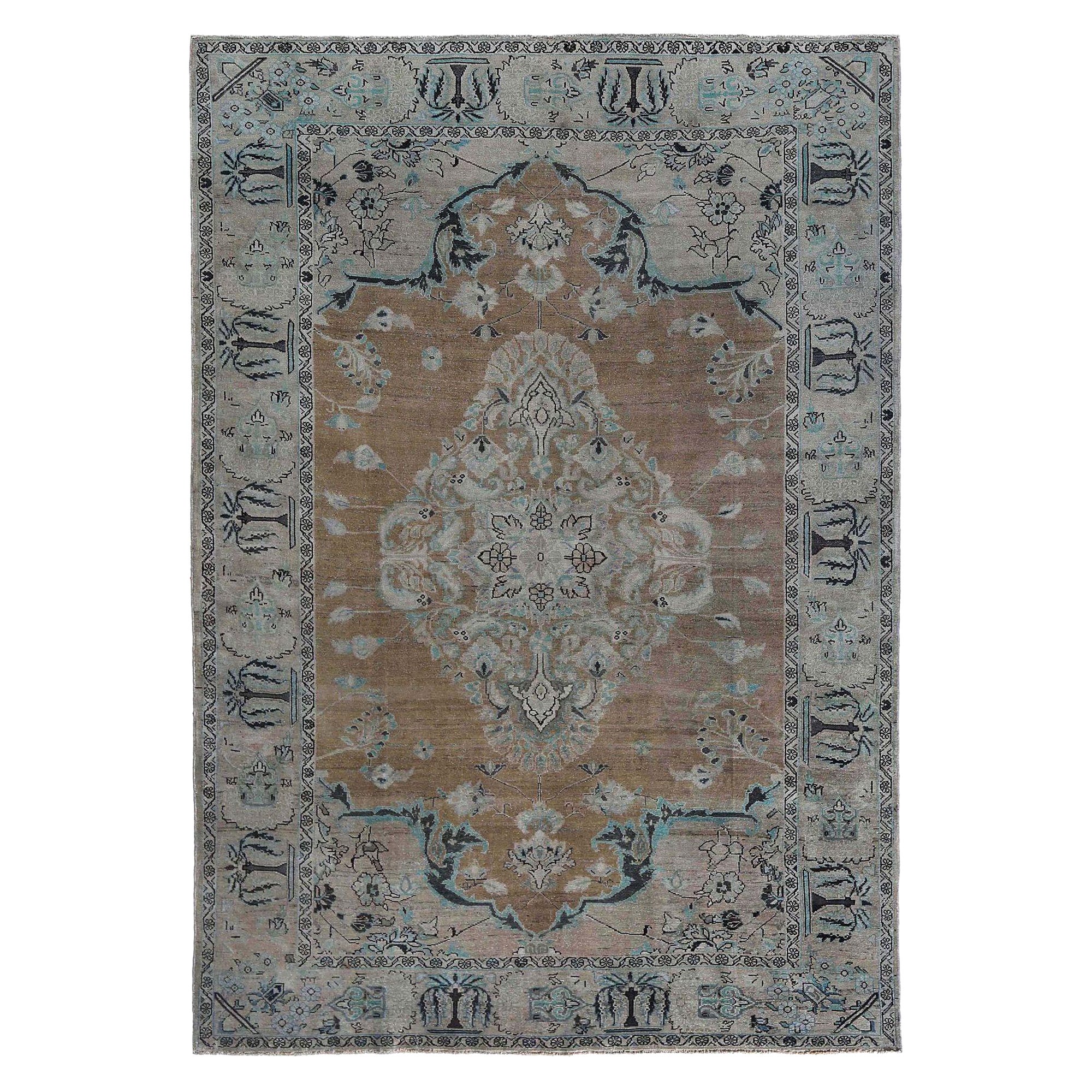 Tapis de sol persan Malayer - Laine Brown Green Ivory Design - 97587
