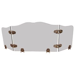 Used Unusual 3 Fold French Brass and Glass Fire Guard