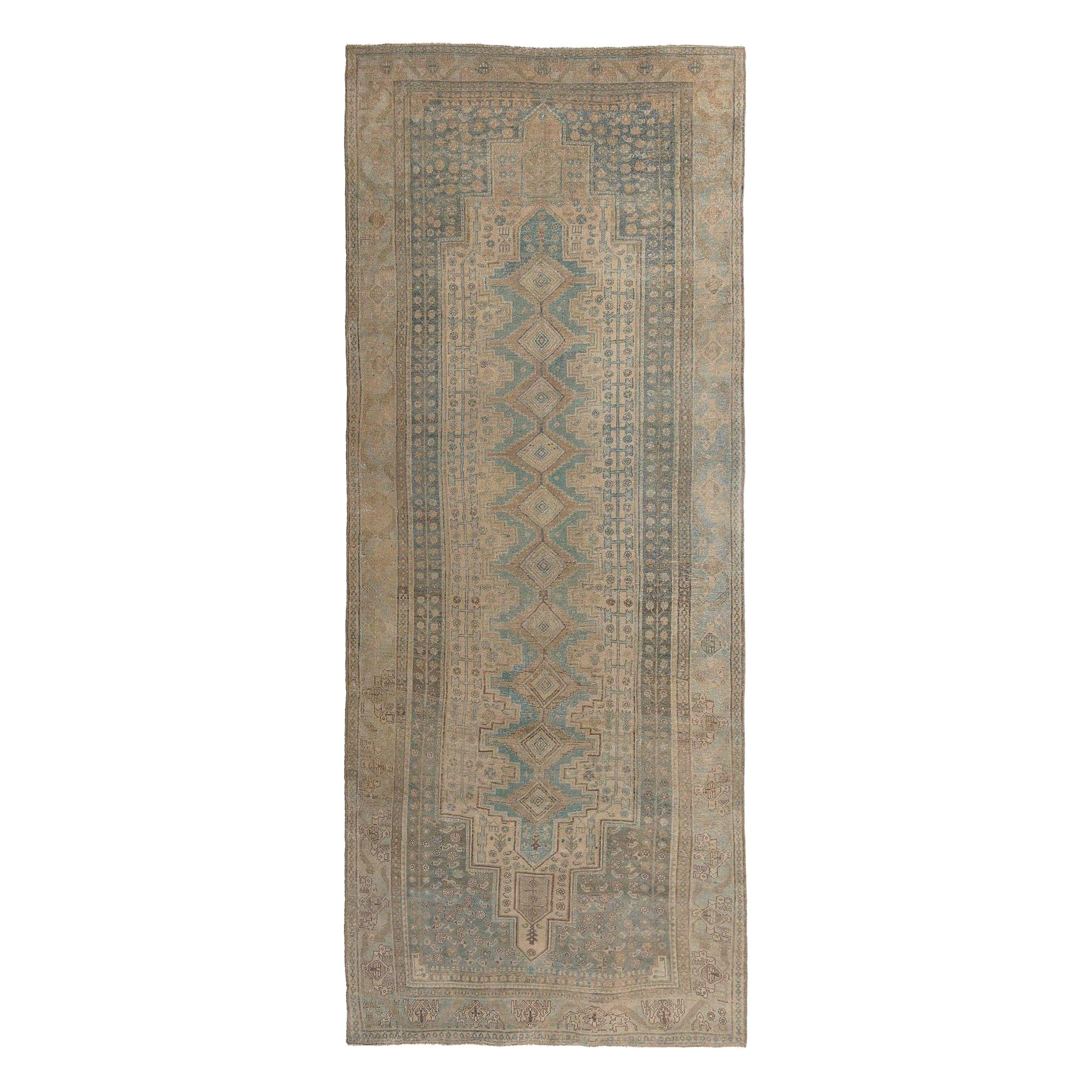 Persischer Bijar-Läufer - Wolle Hellblau Taupe Design - 97643