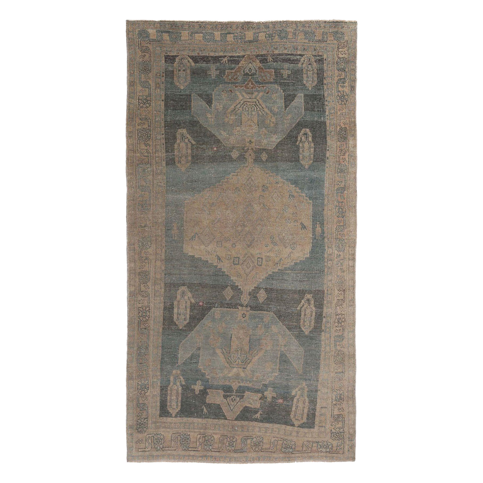 Persischer Bijar Kleiner Teppich - Wolle Braun Hellblau Taupe Design - 97645