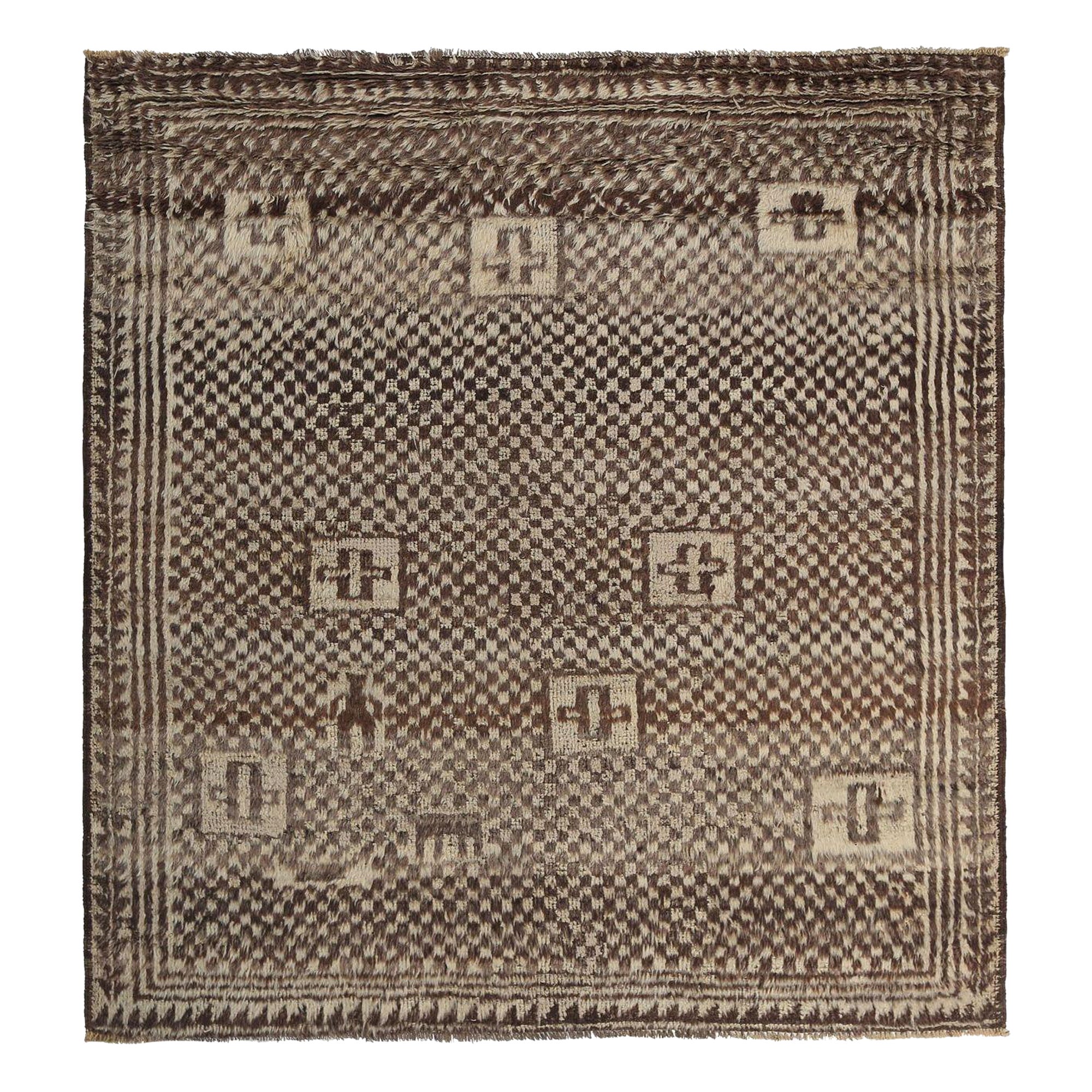 Tappeto persiano Gabbeh Small - Lana Marrone Avorio Design - 97659