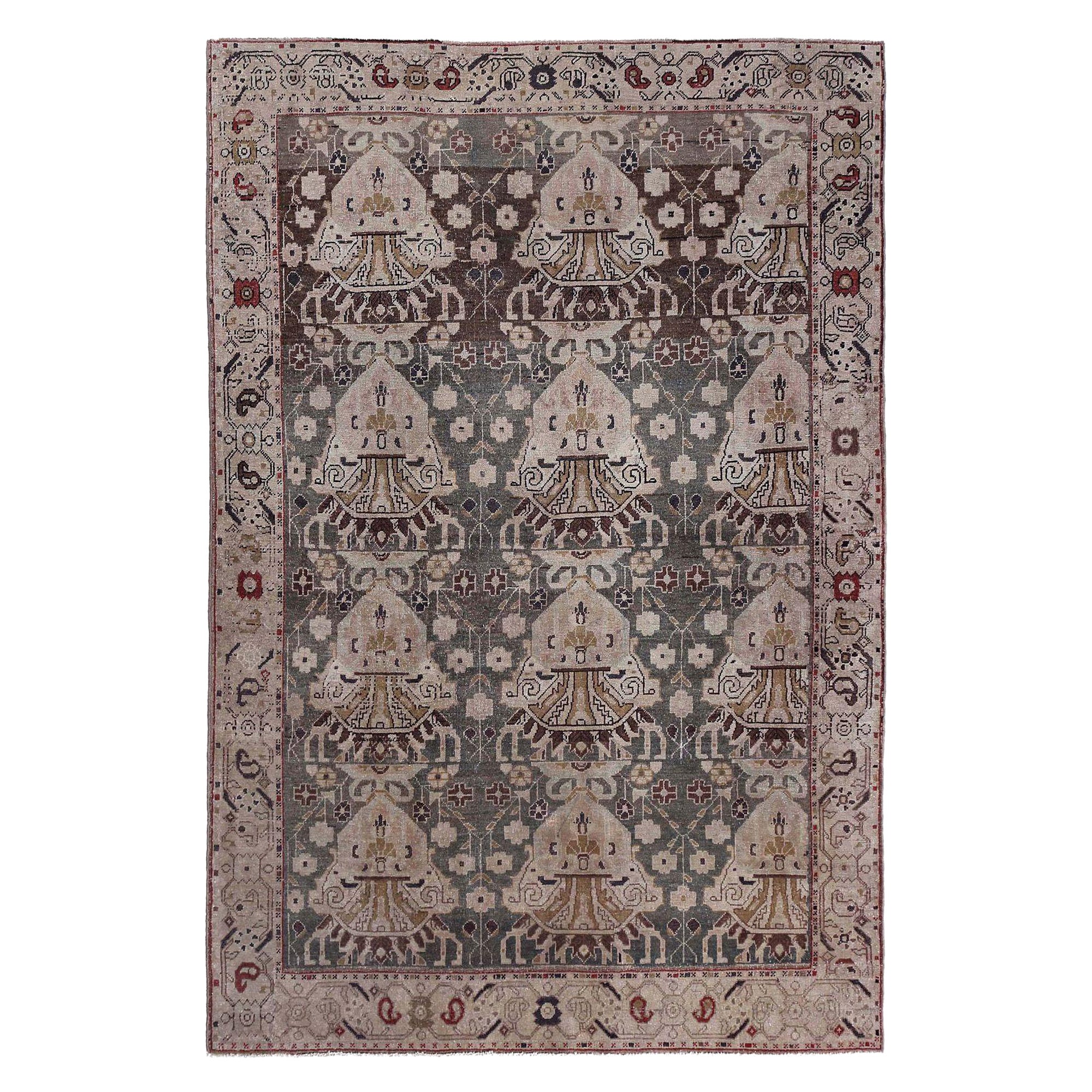 Tappeto persiano Azerbaijan Small Design - Lana Marrone Grigio - 97607 in vendita